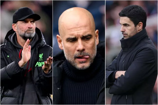 klopp guardiola arteta managers premier league