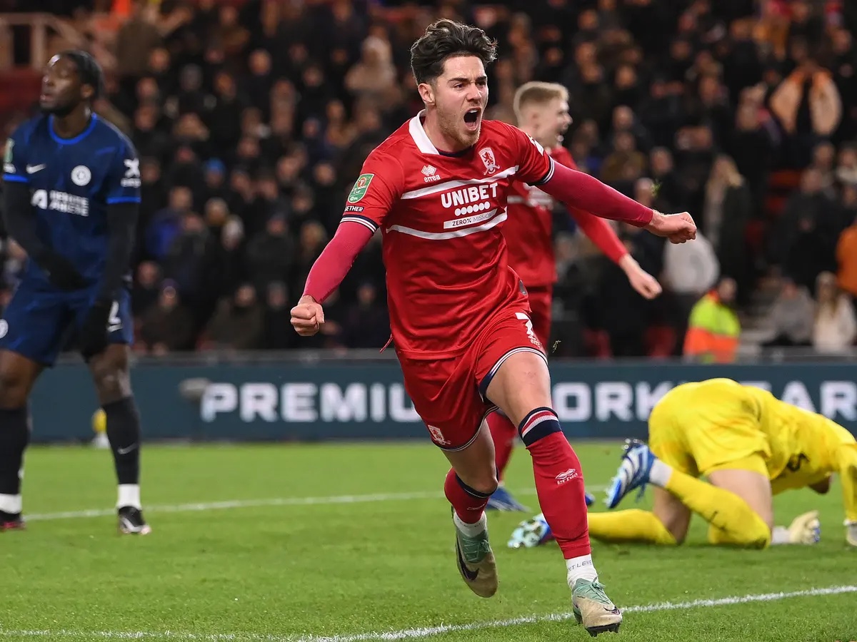 Hayden Hackney celebrates scoring for Middlesbrough.