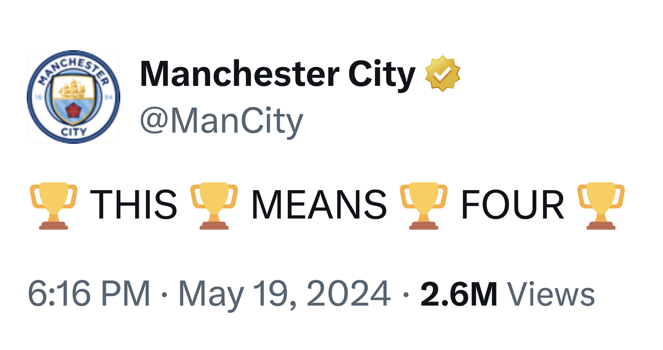 A tweet posted by Man City in May 2024, reading: 