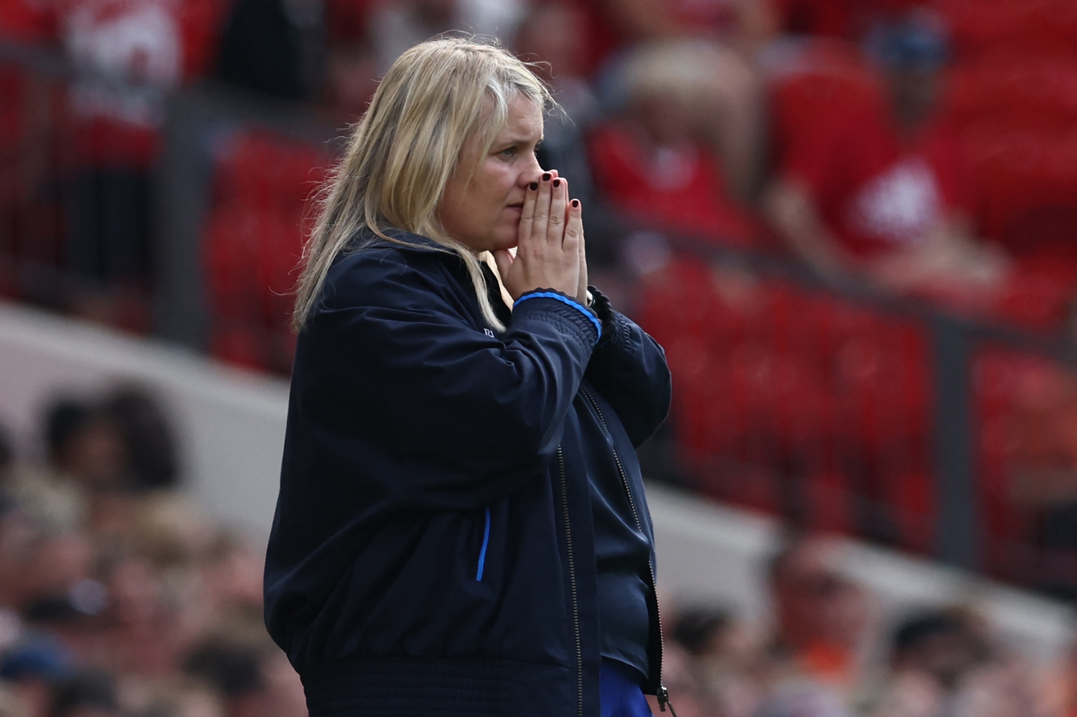 Emma Hayes pictured during her final ever game in charge of Chelsea Women