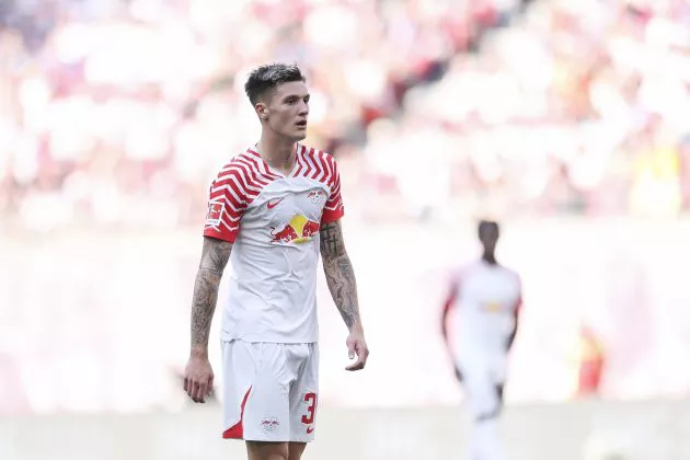 Benjamin Sesko of RB Leipzig looks on during the Bundesliga match between RB Leipzig and SV Werder Bremen at Red Bull Arena on May 11, 2024 in Leipzig, Germany.