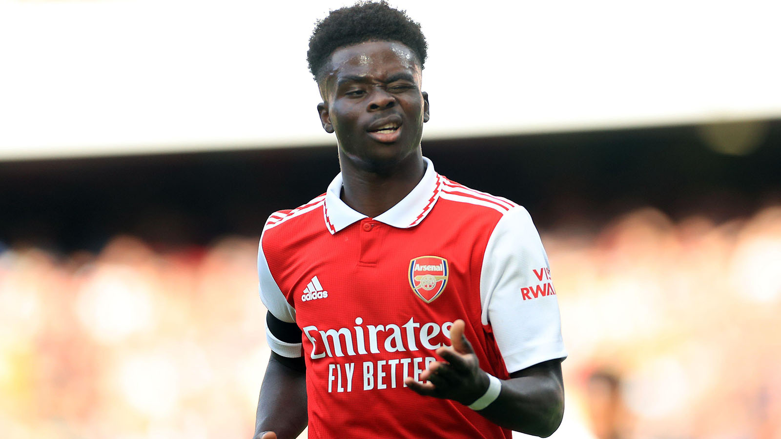 Bukayo Saka in action for Arsenal.