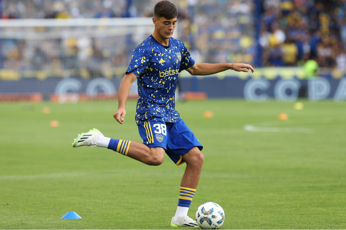 Aaron Anselmino of Boca Juniors is admired by Chelsea