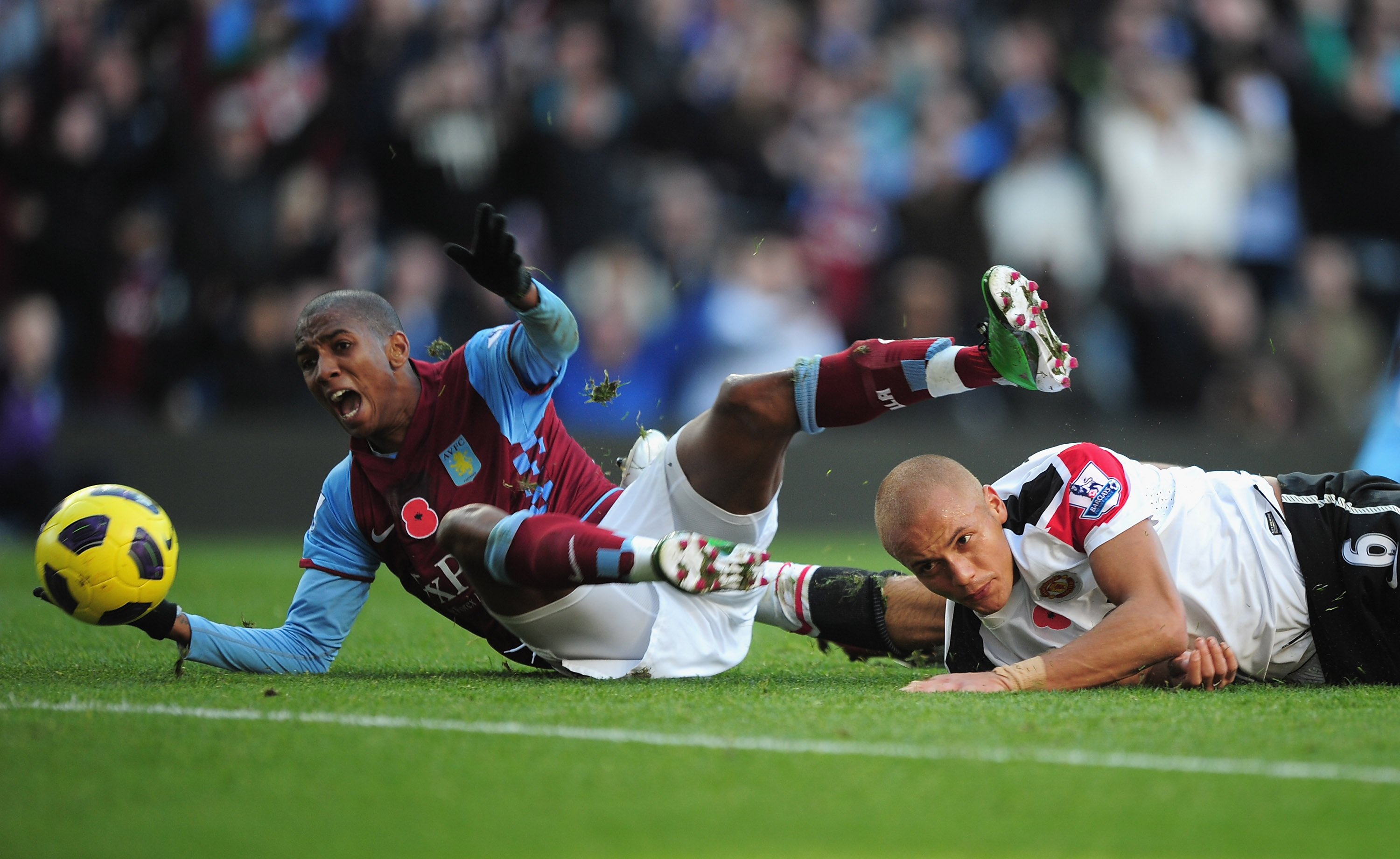 Ashley Young of Aston Villa is bought down by Wes Brown of Manchester United for a penalty during the Barclays Premier League match between Aston Villa and Manchester United at Villa Park on November 13, 2010 Ashley Young of Aston Villa is bought down by Wes Brown of Manchester United for a penalty during the Barclays Premier League match between Aston Villa and Manchester United at Villa Park on November 13, 2010