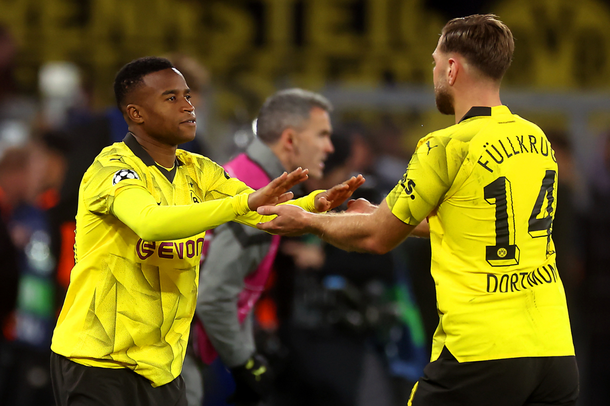 Youssoufa Moukoko of Borussia Dortmund is substituted on for teammate Niclas Fuellkrug of during the UEFA Champions League match between Borussia Dortmund and Newcastle United at Signal Iduna Park on November 07, 2023.