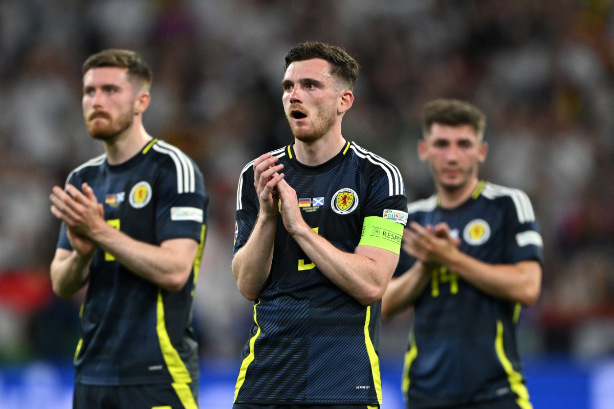 Andrew Robertson of Scotland applauds the fans after defeat to Germany during the UEFA EURO 2024 group stage match between Germany and Scotland at Munich Football Arena on June 14, 2024 in Munich, Germany.