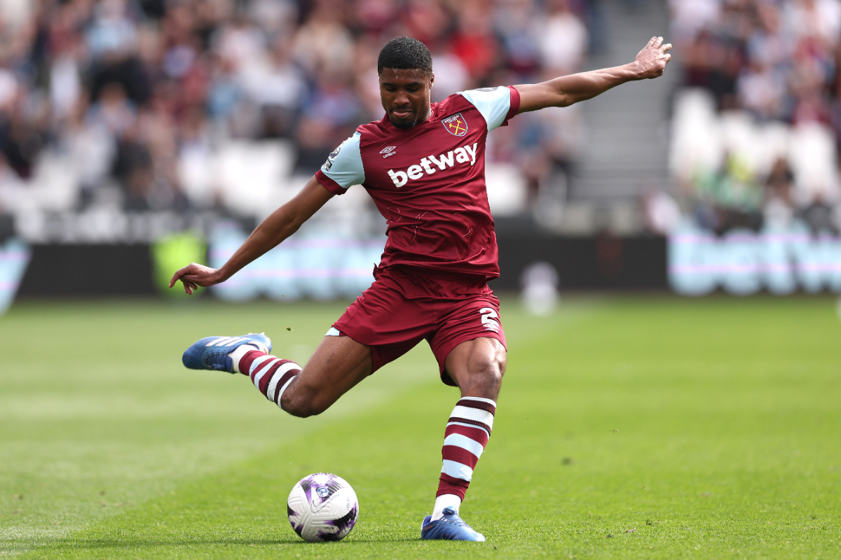 Ben Johnson of West Ham United during the Premier League match between West Ham United and Fulham FC at London Stadium on April 14, 2024.
