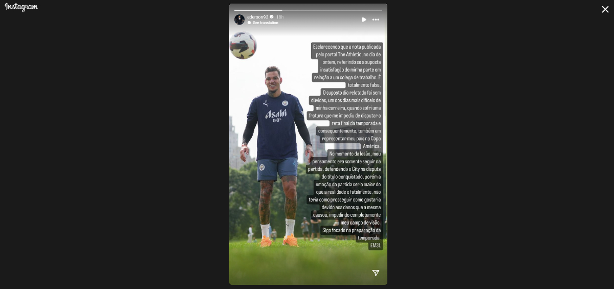 Ederson has hit back at The Athletic via Instagram. Ederson has hit back at The Athletic via Instagram.