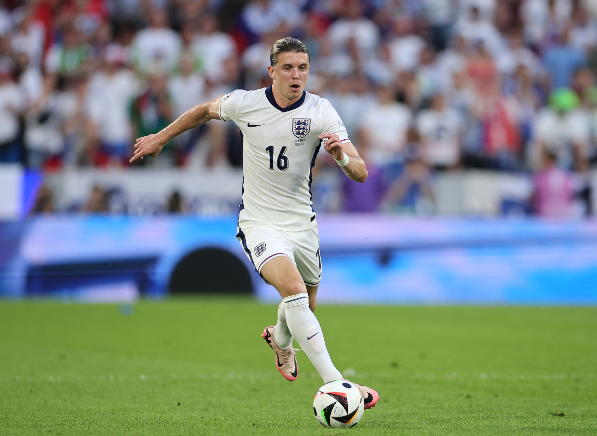 Conor Gallagher of England controls the ball during the UEFA EURO 2024 group stage match between England and Slovenia at Cologne Stadium on June 25, 2024 in Cologne, Germany. Atletico Madrid agree deal with Chelsea for Conor Gallagher.
