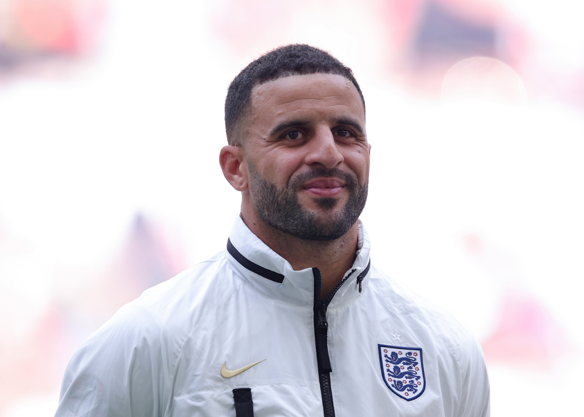 Kyle Walker of England lines up prior to the UEFA EURO 2024 quarter-final match between England and Switzerland at Düsseldorf Arena on July 06, 2024 in Dusseldorf, Germany.