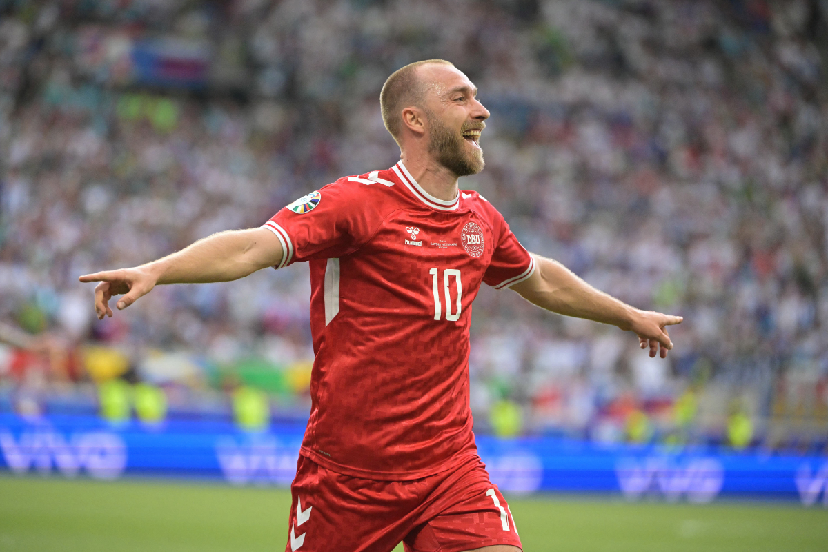 Denmark's midfielder #10 Christian Eriksen celebrates scoring his team's first goal during the UEFA Euro 2024 Group C football match between Slovenia and Denmark at the Stuttgart Arena in Stuttgart on June 16, 2024. Christian Eriksen has been asked to leave Manchester United.