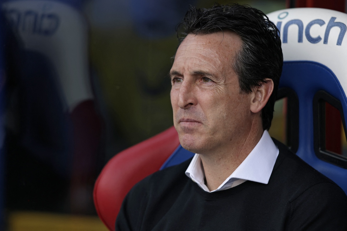 Aston Villa's Spanish head coach Unai Emery looks on ahead of kick-off in the English Premier League football match between Crystal Palace and Aston Villa at Selhurst Park in south London on May 19, 2024.