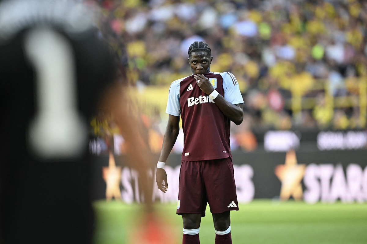 Aston Villa's Belgian midfielder Amadou Onana in action
