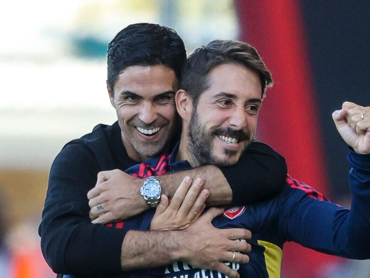 Mikel Arteta and Nicolas Jover. (Photo by Robin Jones AFC Bournemouth/AFC Bournemouth via Getty Images)