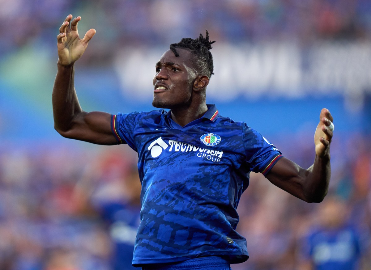 Christantus Uche celebrates a goal for Getafe Chelsea transfer target Christantus Uche celebrates a goal