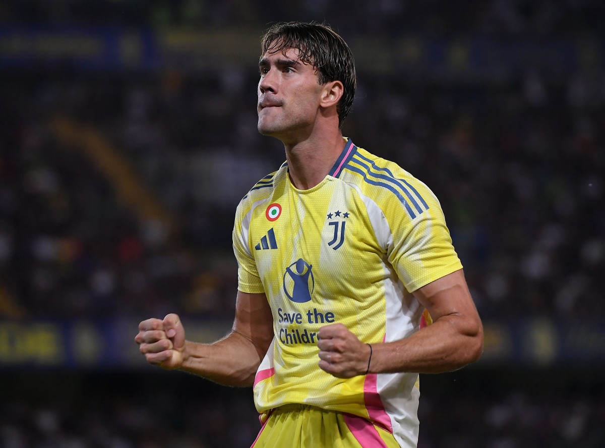 Juventus striker Dusan Vlahovic celebrates a goal Juventus striker Dusan Vlahovic celebrates a goal