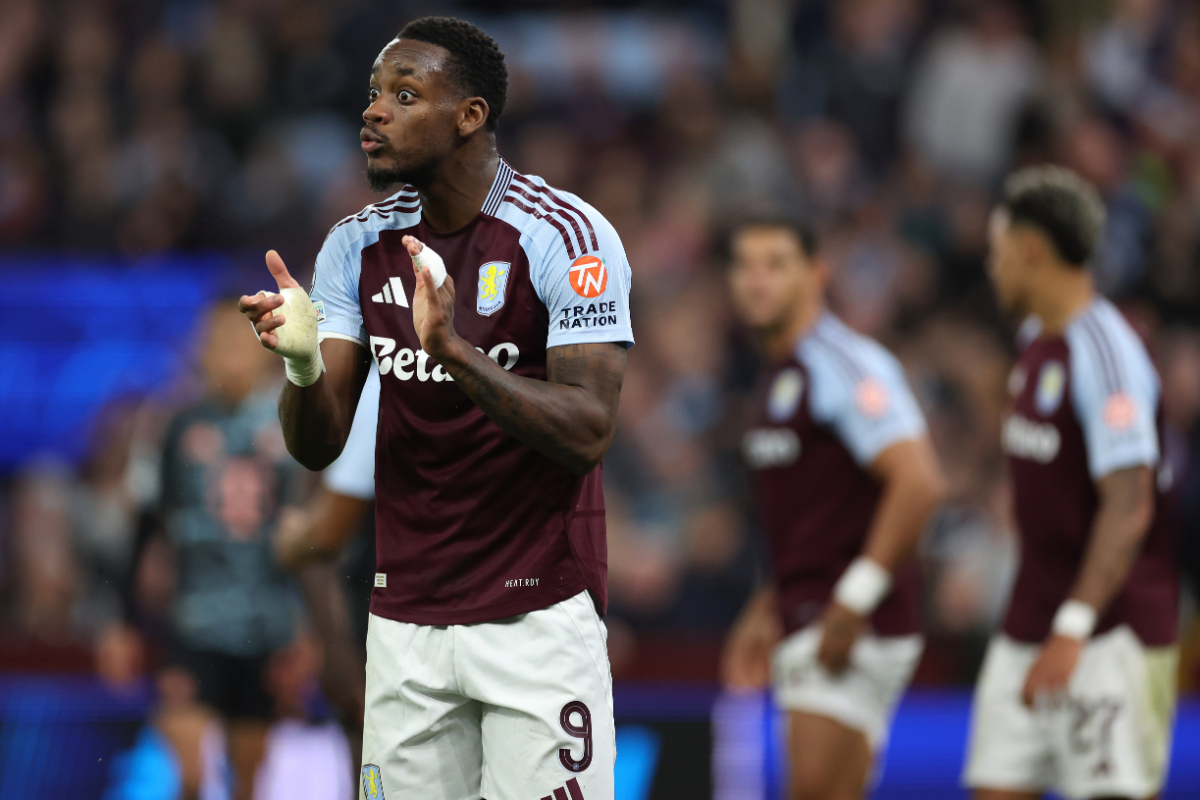 Aston Villa striker Jhon Duran looks on