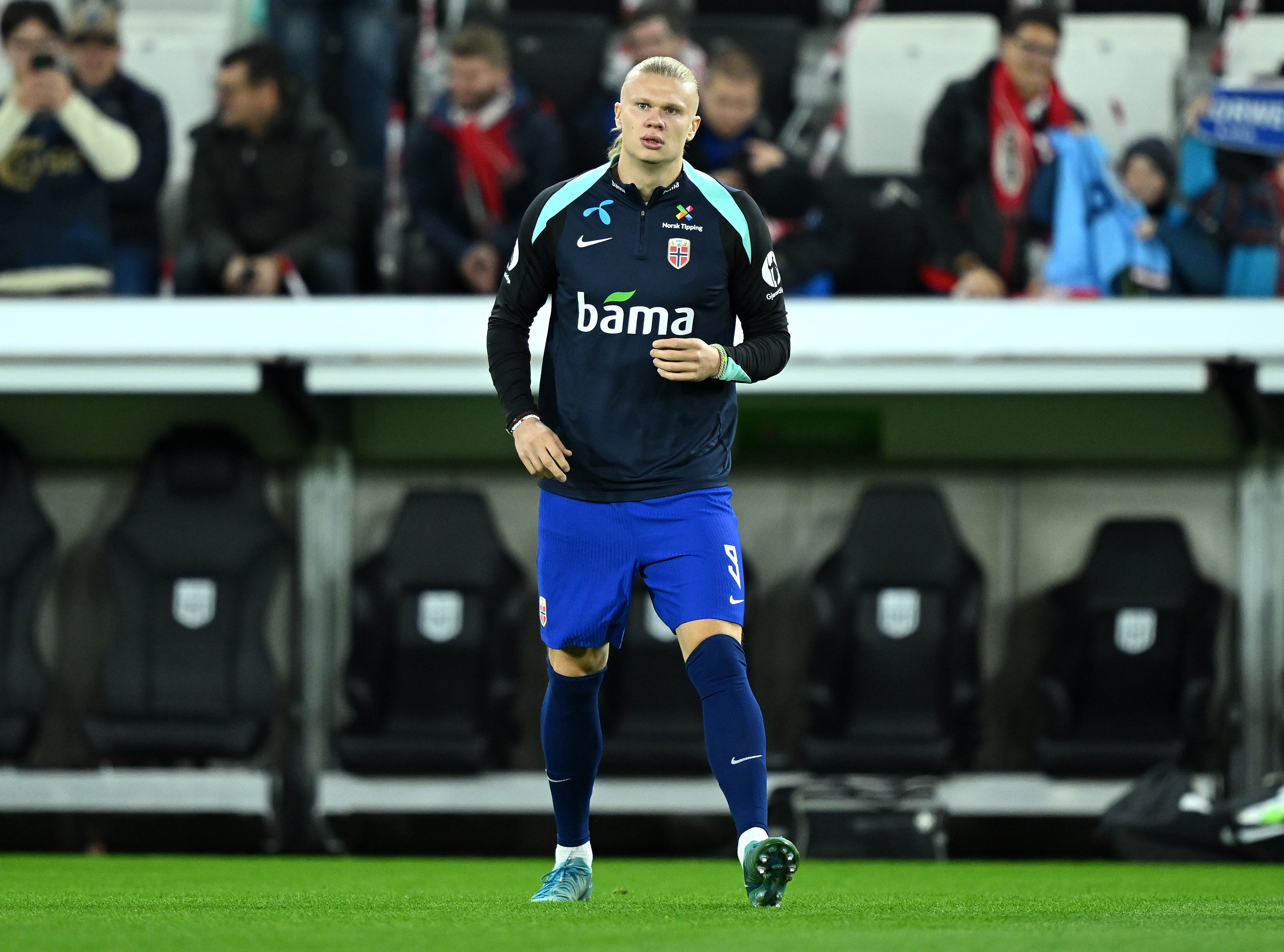 Erling Haaland of Norway looks on as he warms up Erling Haaland in action for Norway.