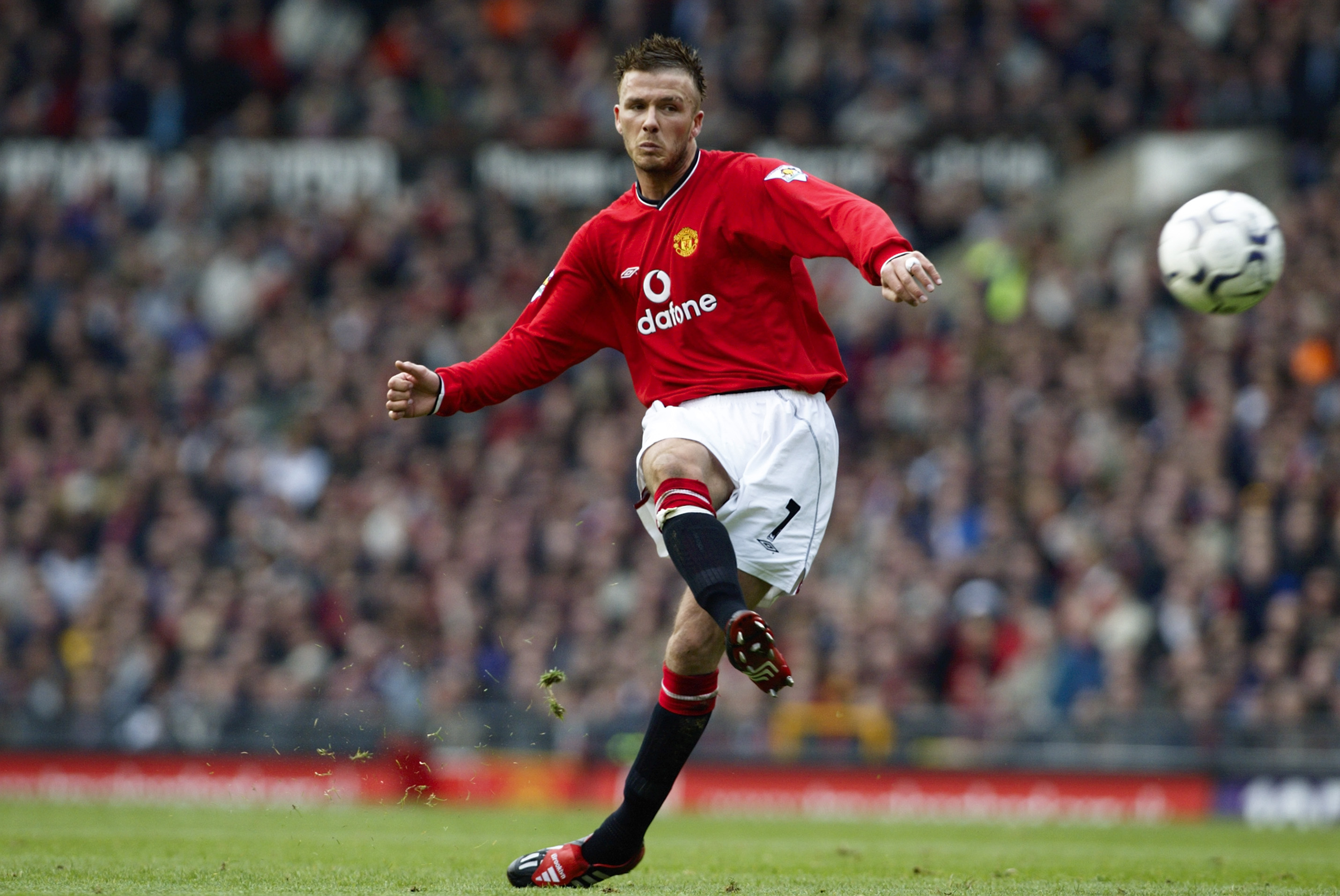 David Beckham takes a free-kick