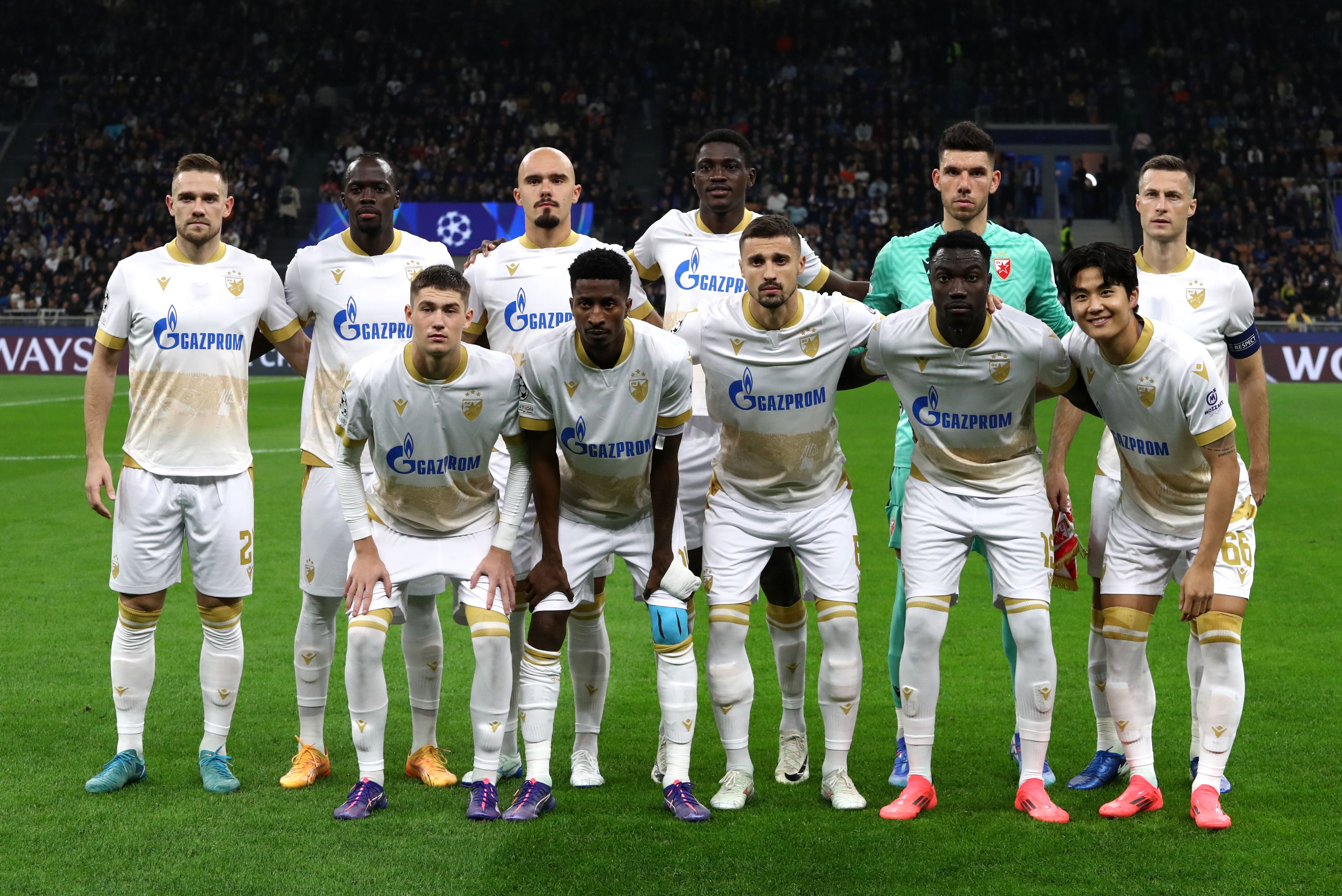 Andrija Maksimovic and his Red Star colleagues before their match against Inter Milan