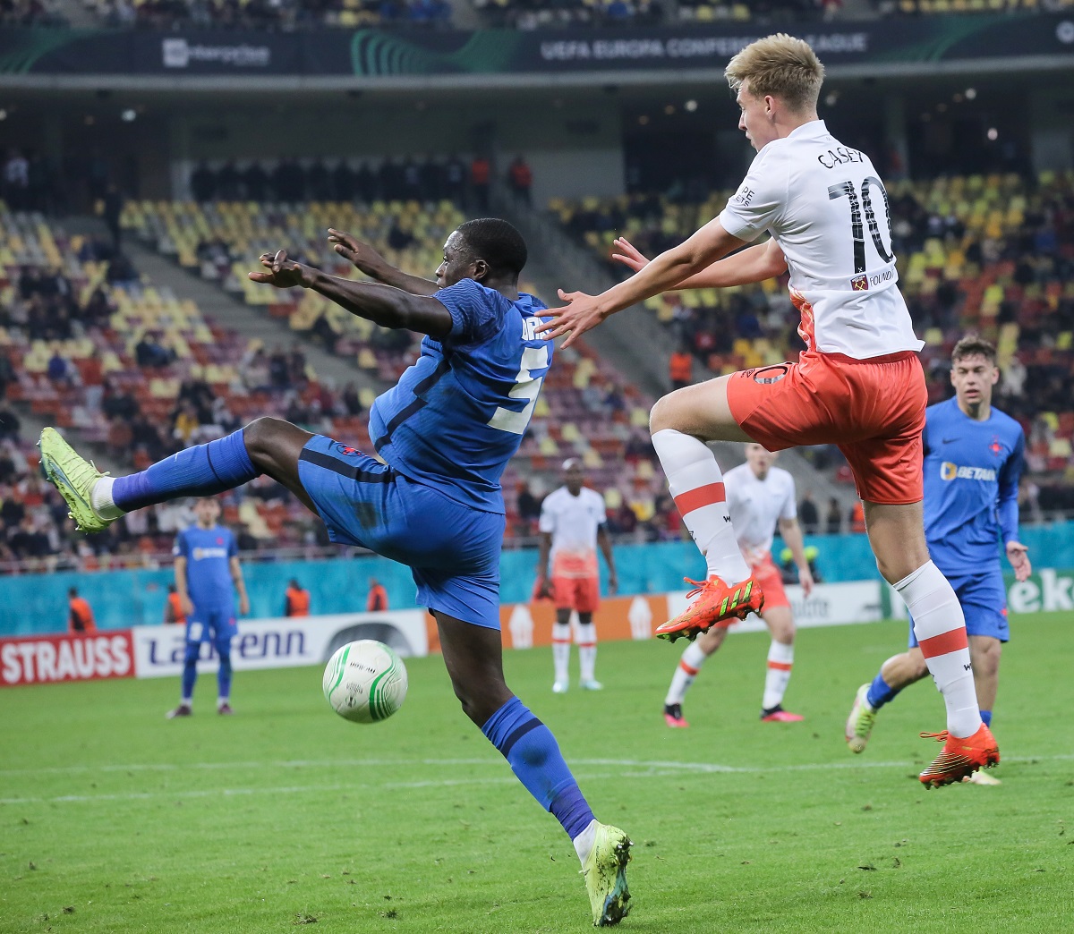 Joyskim Dawa of FCSB in action vs West Ham United.