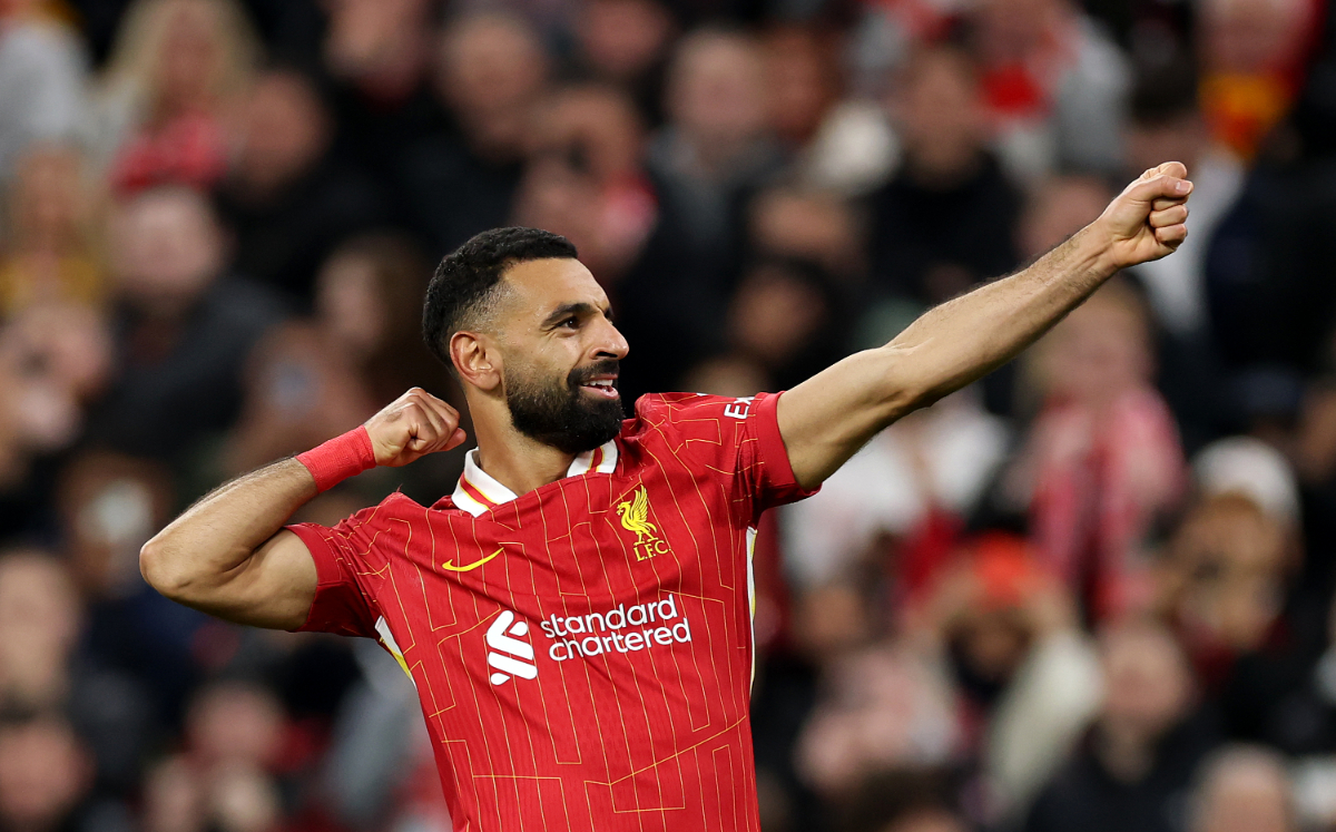 Mohamed Salah celebrates a goal for Liverpool