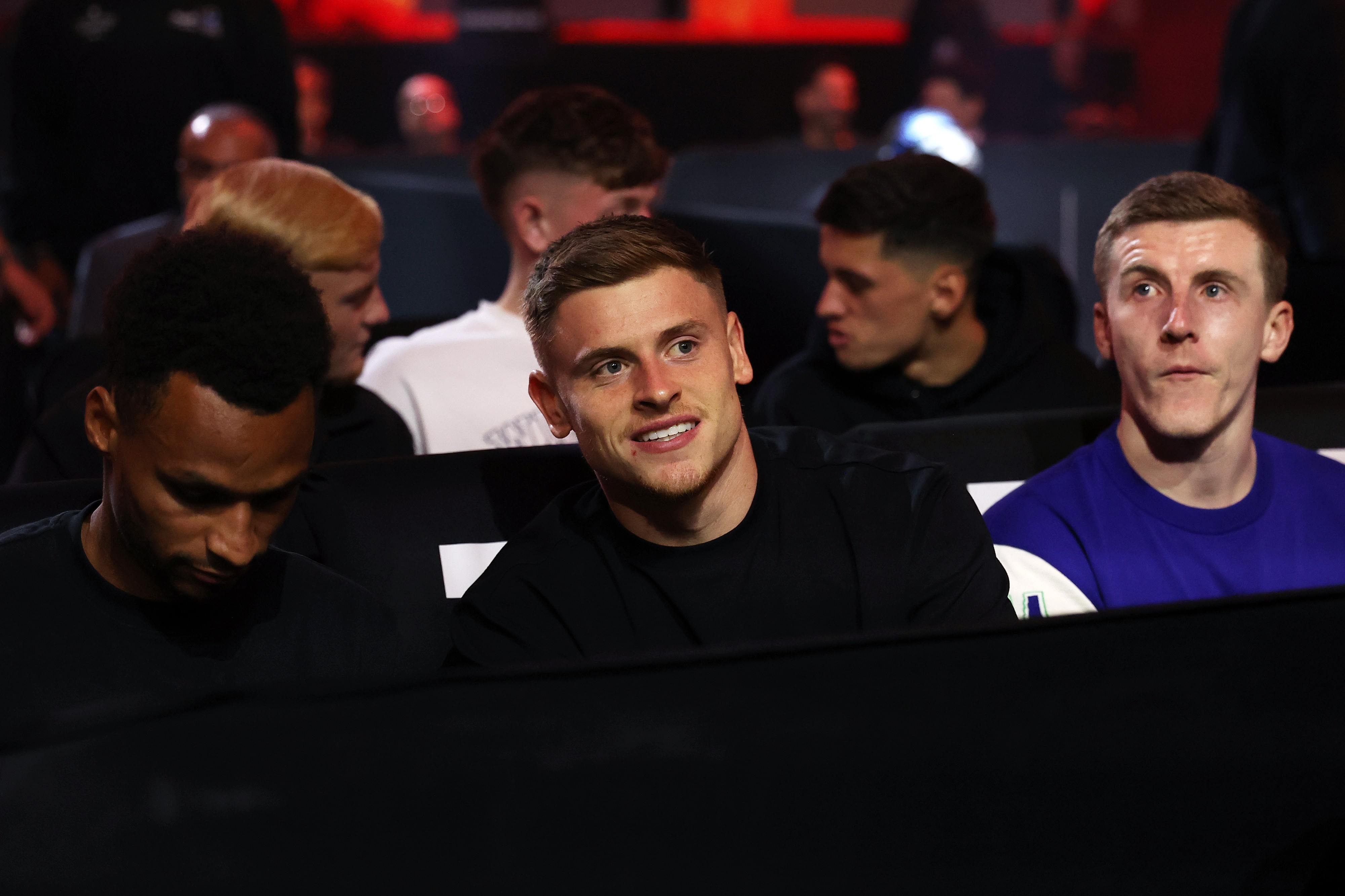 Jacob Murphy, Harvey Barnes and Matt Targett of Newcastle United