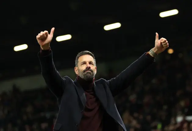 Ruud van Nistelrooy gestures to Manchester United fans