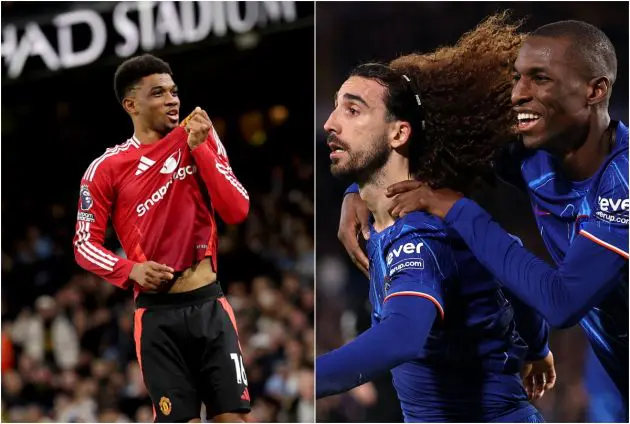 Amad Diallo and Marc Cucurella celebrate their goals