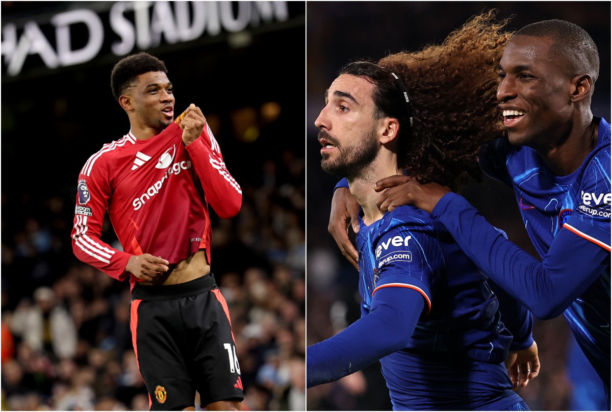 Amad Diallo and Marc Cucurella celebrate their goals
