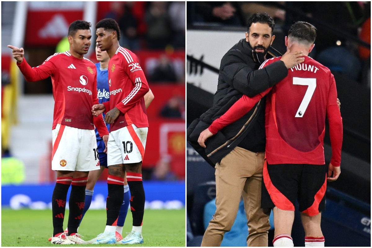 Casemiro, Marcus Rashford, Ruben Amorim and Mason Mount