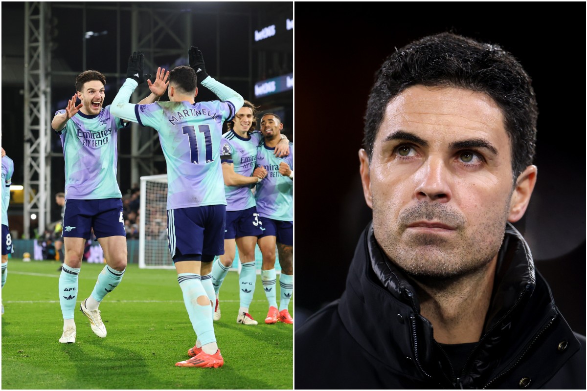 Declan Rice, Gabriel Martinelli and Mikel Arteta