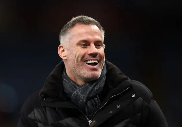 Jamie Carragher laughing at a match