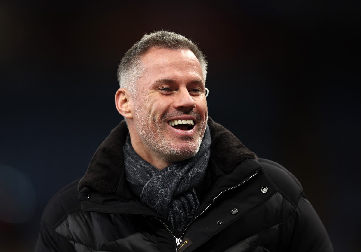 Jamie Carragher laughing at a match