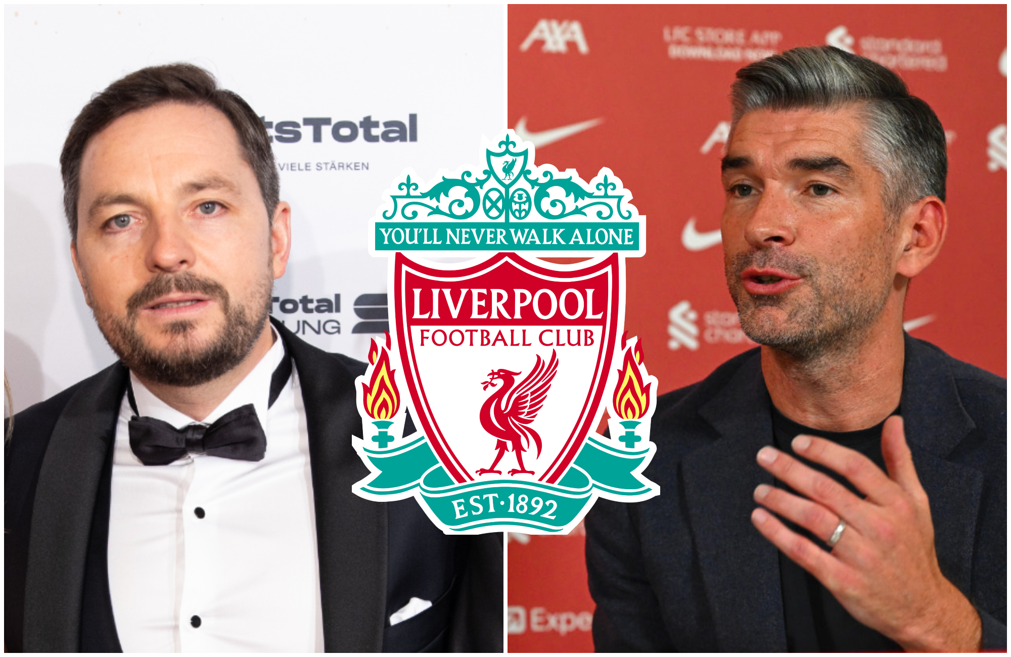 Liverpool sporting director Richard Hughes and Jeremie Frimpong's agent Dirk Hebel.