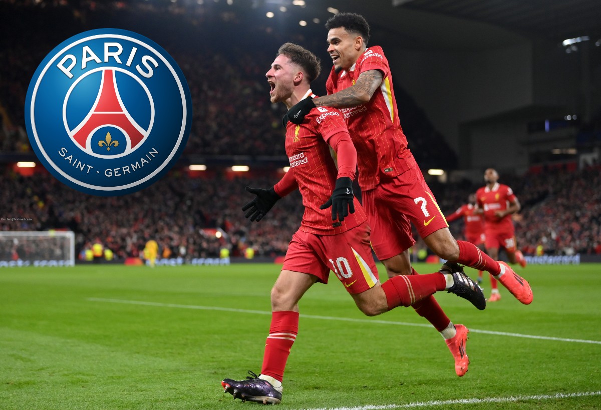 Alexis Mac Allister and Luis Diaz celebrate for Liverpool against Real Madrid