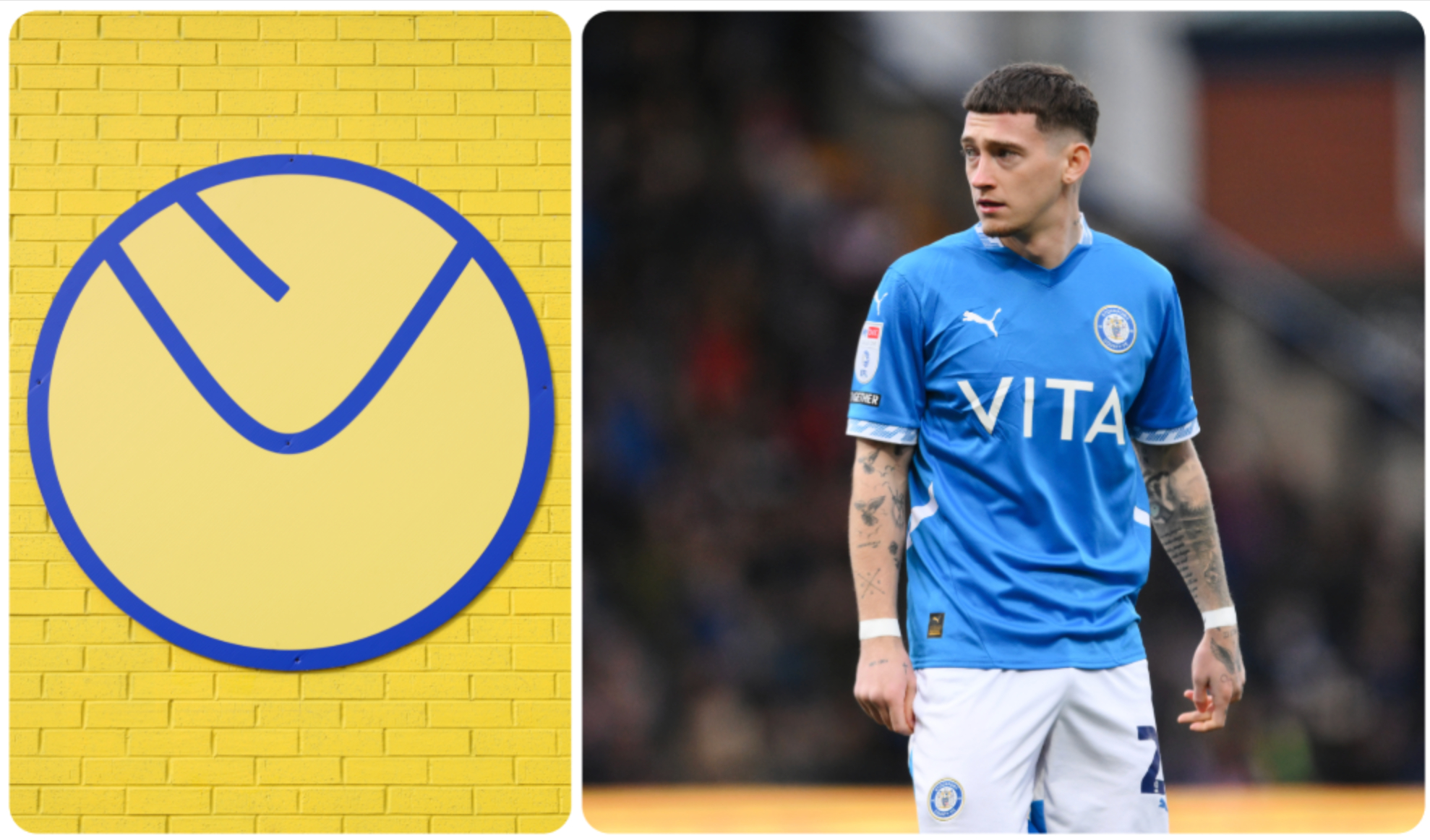 A collage of a Leeds badge and Louie Barry. 