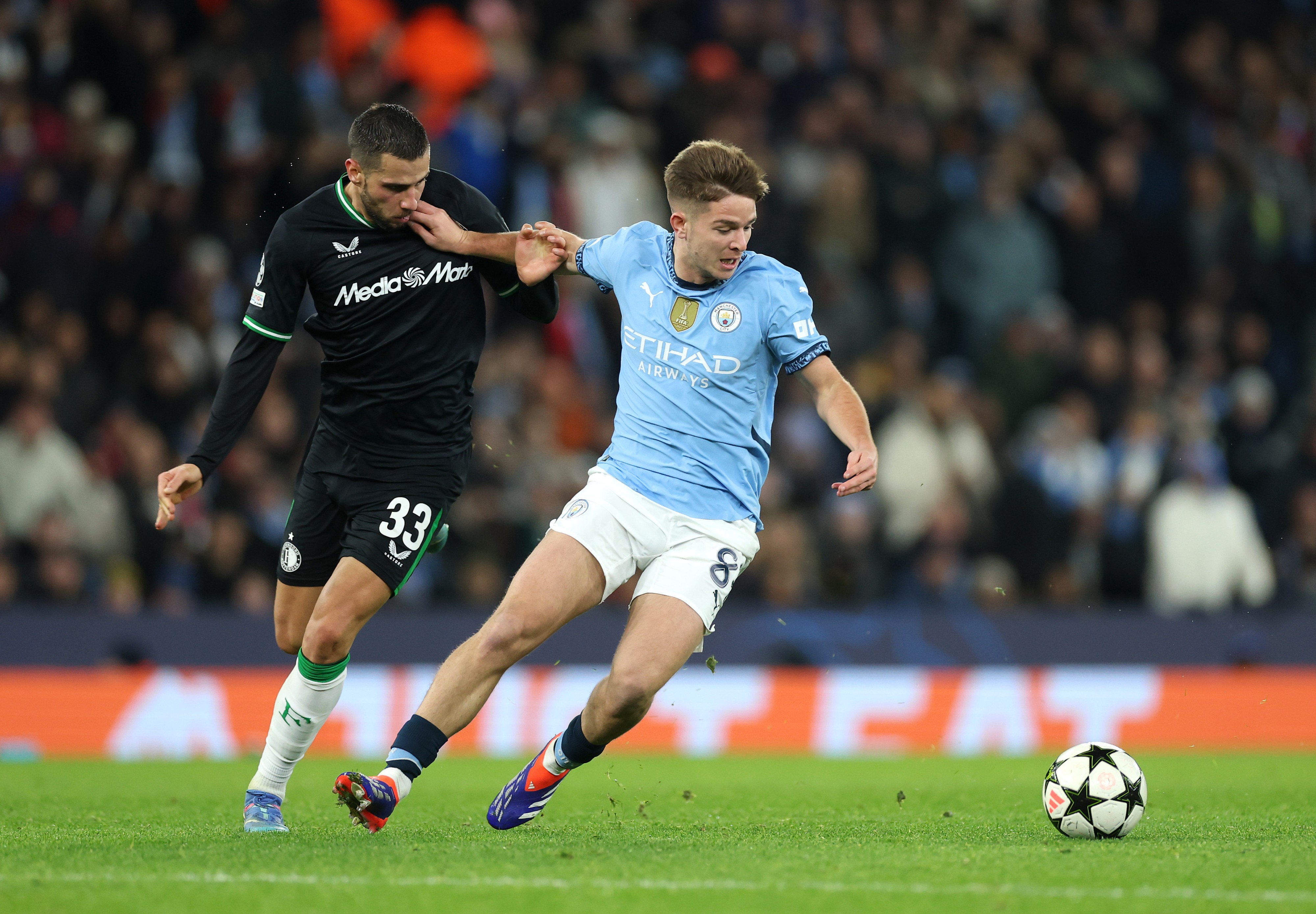 James McAtee of Manchester City during the game against Feyenoord.