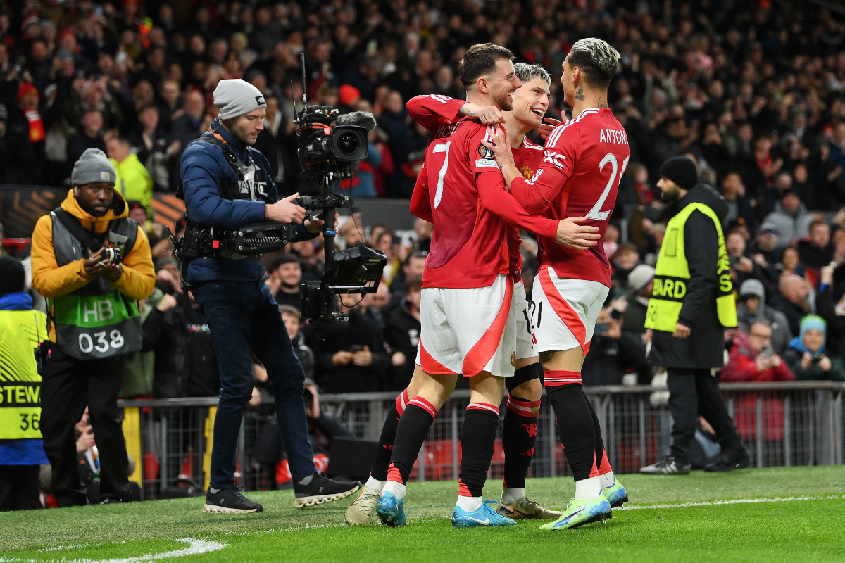 Antony celebrates Man United goal.