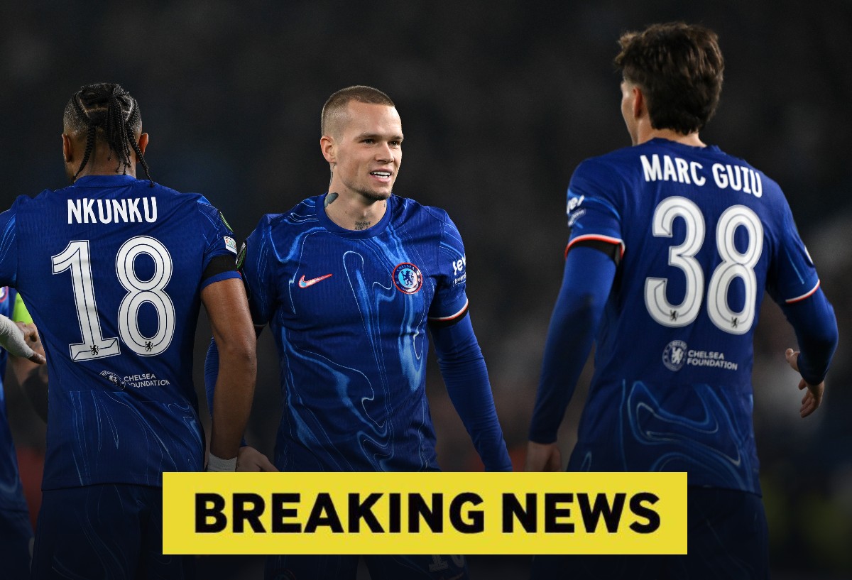 Christopher Nkunku, Mykhailo Mudryk and Marc Guiu of Chelsea