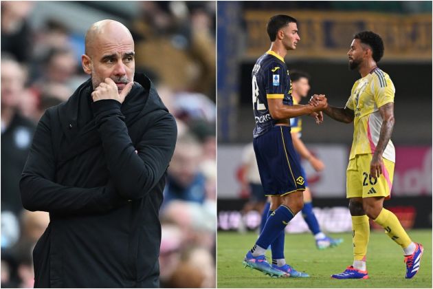 Pep Guardiola and Douglas Luiz