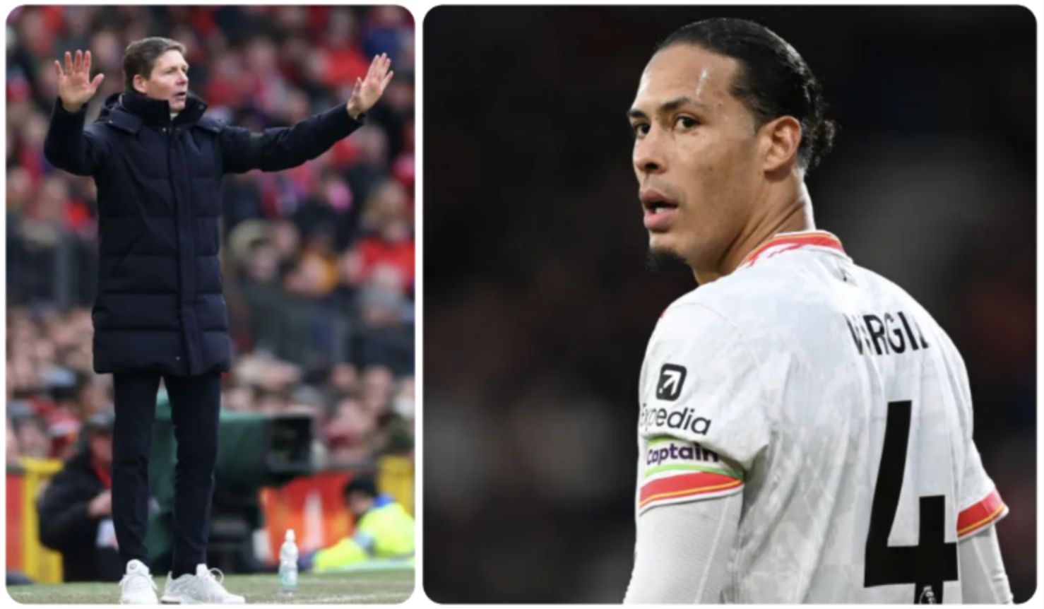 A composite image of Oliver Glasner and Virgil van Dijk.