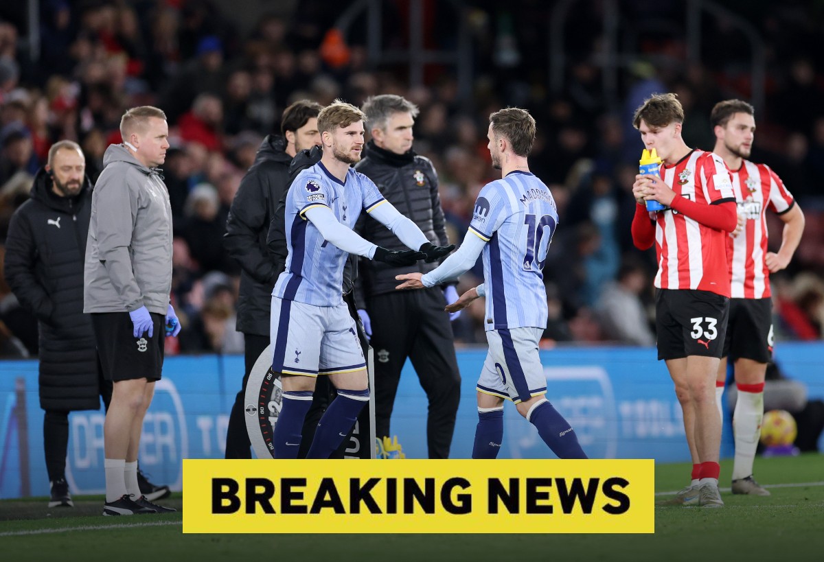 Timo Werner being subbed on for Spurs against Southampton