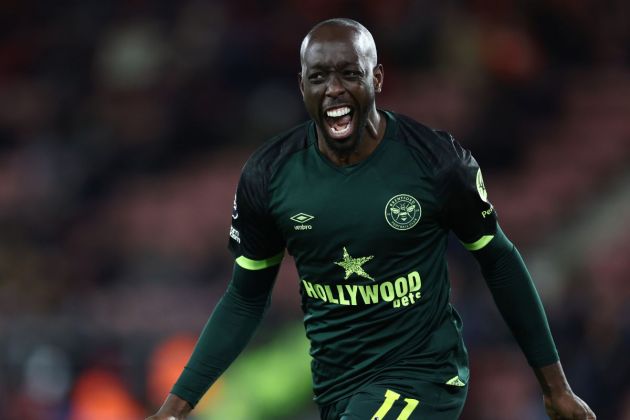 Yoane Wissa of Brentford celebrates scoring his sides fifth goal during the Premier League match between Southampton FC and Brentford FC at St Mary's Stadium