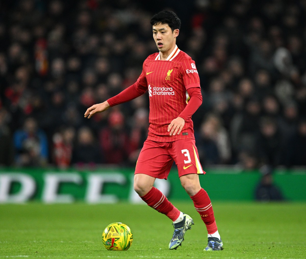 Wataru Endo in action for Liverpool
