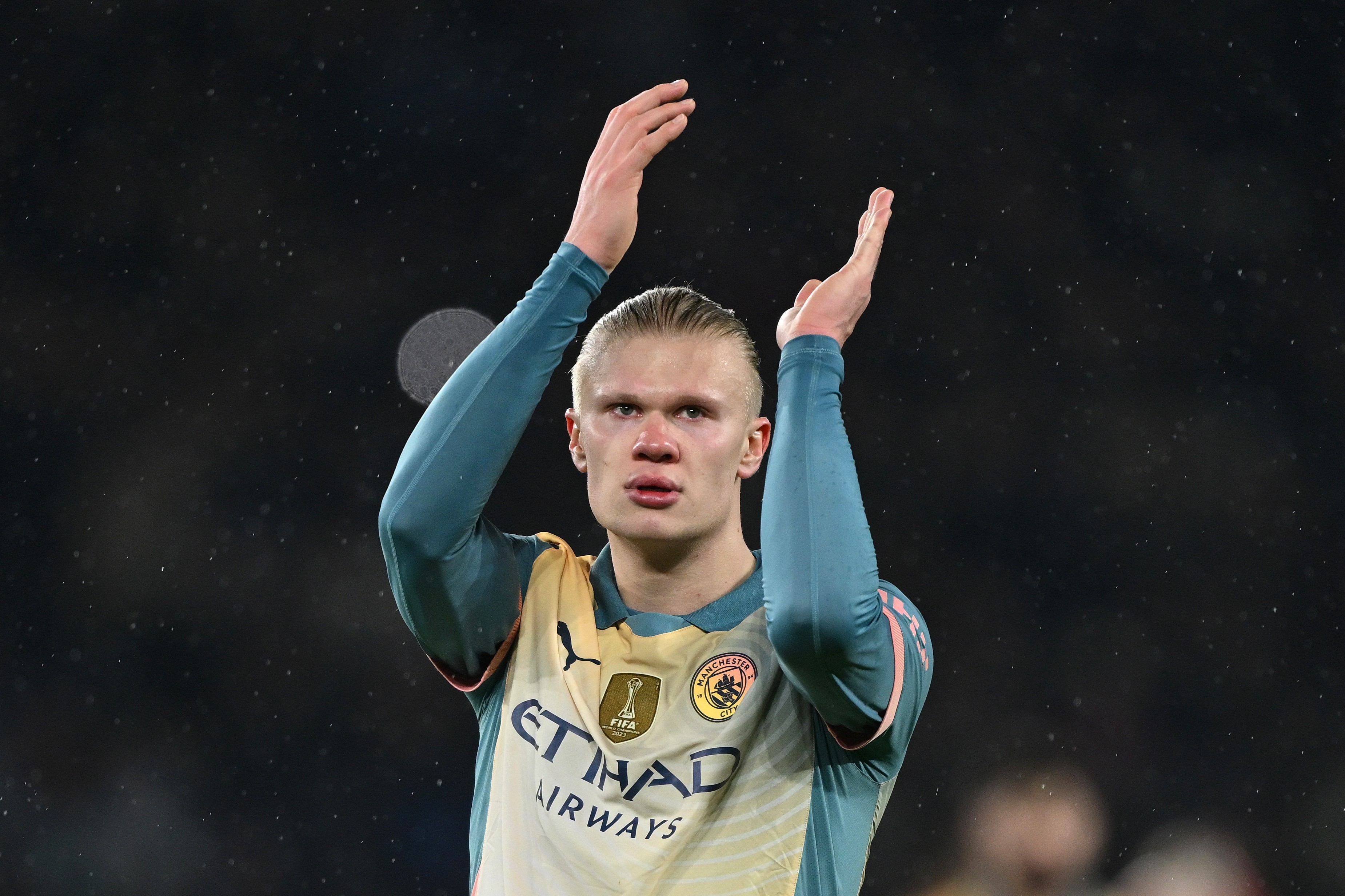 Erling Haaland of Manchester City acknowledges the fans