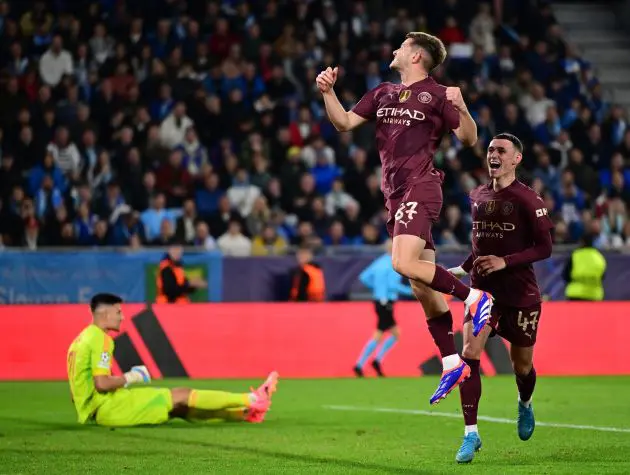 James McAtee of Manchester City celebrates scoring