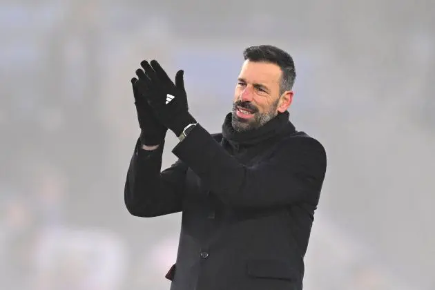Ruud van Nistelrooy, Manager of Leicester City, shows appreciation to the fans