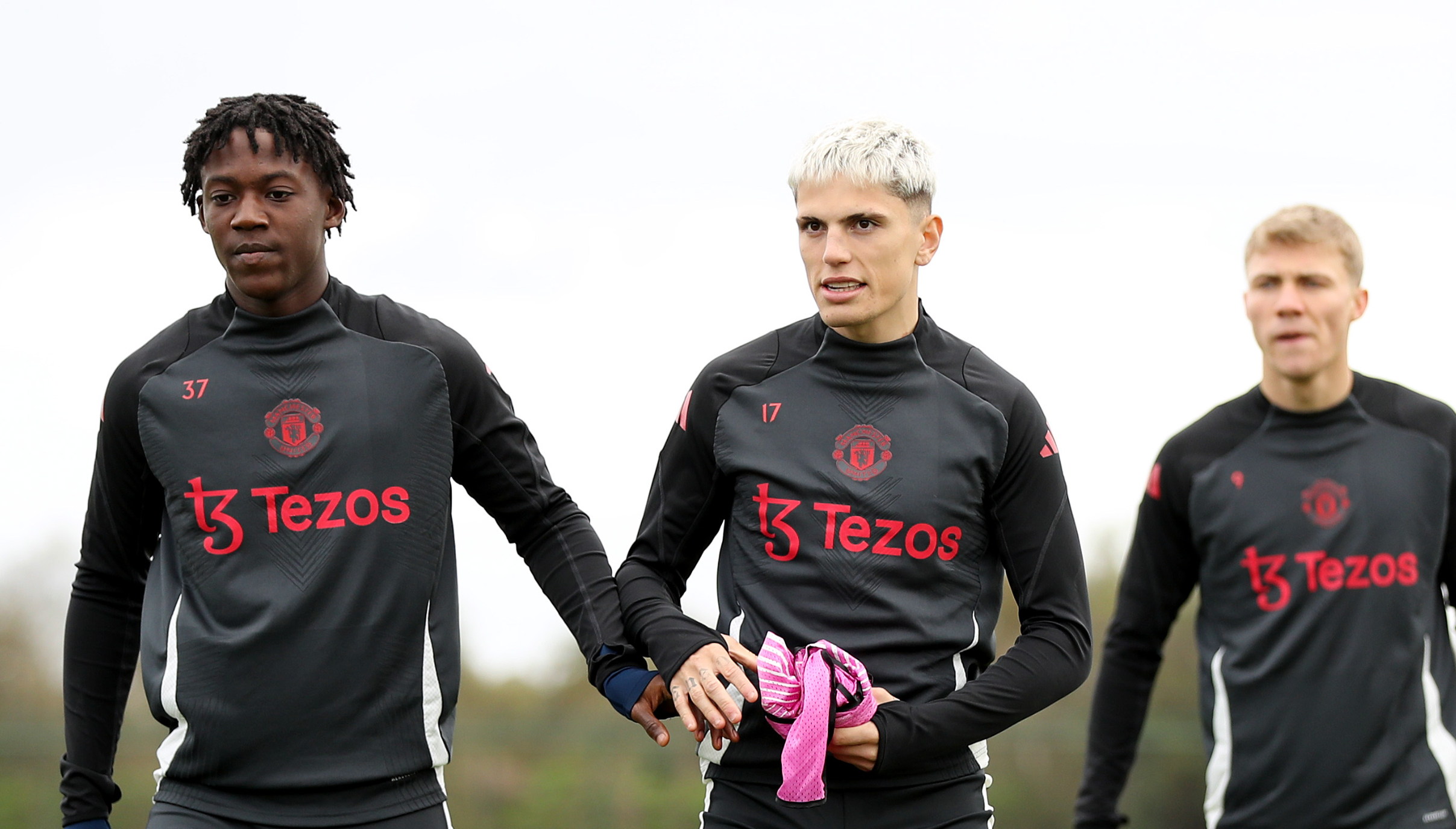 Kobbie Mainoo and Alejandro Garnacho during Manchester United training.