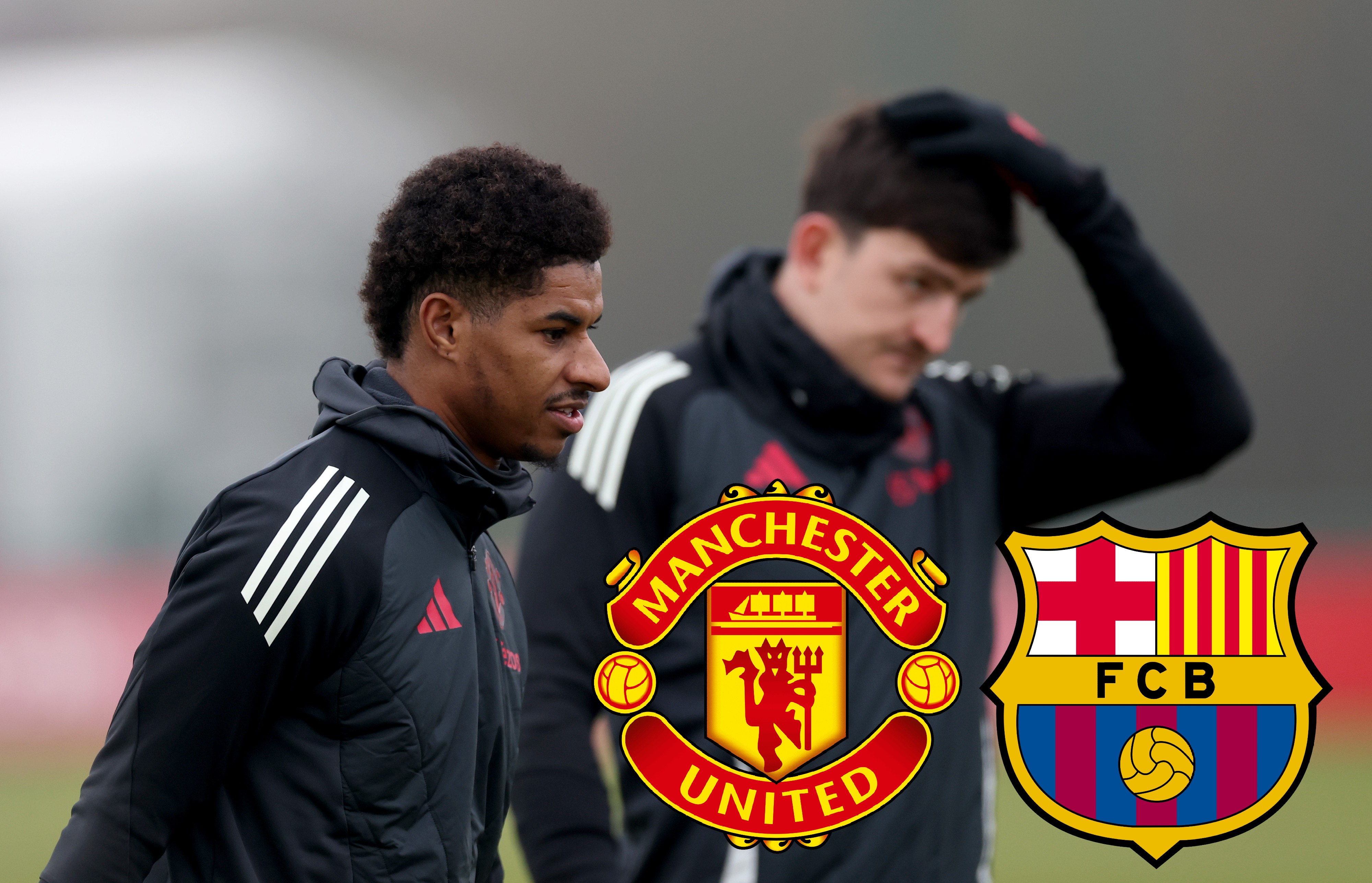 Marcus Rashford and Harry Maguire during training